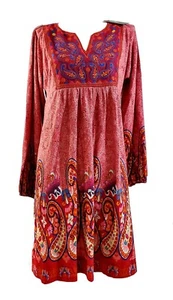 NWT White Mark Sweater Embroidered Empire Tunic Short Dress - Brick Red - Medium - Picture 1 of 4