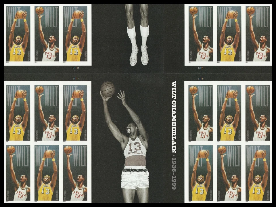 US 4951b Wilt Chamberlain imperf NDC cross gutter block 18 A MNH 2014 - Image 1 of 1