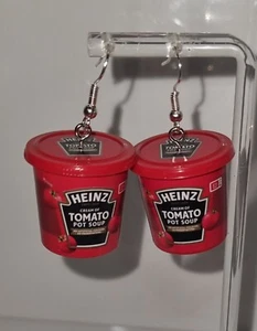 Par de Pendientes de Sopa de Crema de Tomate Heinz Hechos a Mano 4 cm Diversión Fiesta Luz - Imagen 1 de 2