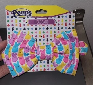 PEEPS MULTICOLOR EASTER BUNNIES GIRLS LARGE BOW HEADBAND - Picture 1 of 3