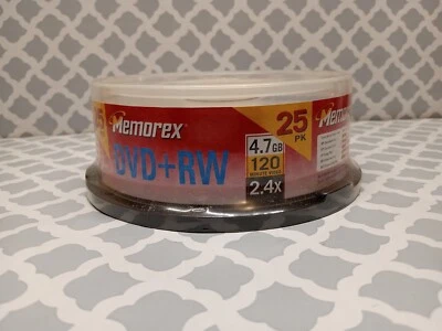 Memorex 4.7GB 2.4x DVD+RW 25 Pack Spindle - Brand New / Factory Sealed - Image 1 of 2
