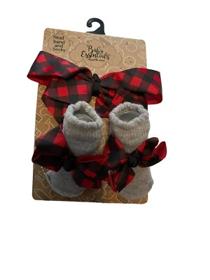Baby essentials headband and socks 0-6 mo Buffalo Plaid - Image 1 of 2