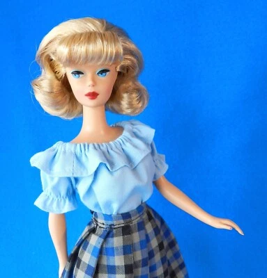 HANDCRAFTED BY GINGERYO Barbie fashion HANDMADE vintage-look blouse peasant symphony cotton BLUE