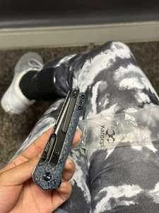 Kansept Knives EDC Tac Button Lock Titanium/Blue CF Folding S35VN Knife  - Picture 1 of 5