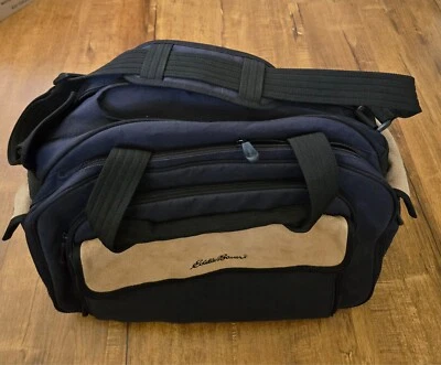 Bolso de viaje vintage Eddie Bauer para hombre azul lona cuero tostado fin de semana Foto 1 de 4