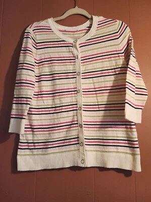 Cárdigan suéter abotonado manga 3/4 ligero a rayas medianas para mujer Foto 1 de 4