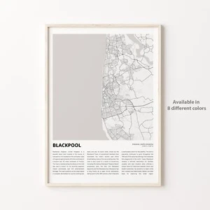 Blackpool City Map Print, England Travel Poster, Wall Art - Picture 1 of 6
