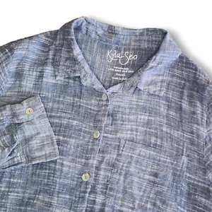 Kyla Seo Damen Small Chambray Blue Yris Shirt Floral leicht bestickt - Bild 1 von 11