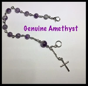Pulsera de Rosario de Plata Hecho a Mano con Amatista Genuina Piedra de Nacimiento de Febrero - Imagen 1 de 4