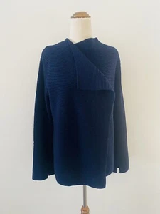 Sportscraft Wrap Cardigan Size S Navy Blue Wool Blend Heavy Knit Long Sleeve - Picture 1 of 14