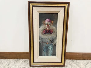Vintage CLOWN PAINTING #1 - OIL ON CANVAS - SIGNED - Picture 1 of 6