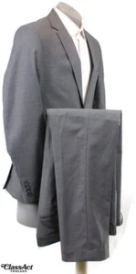 H&M 2 Piece Suit Mens Regular Fit Gray Polyester Blend 42R Flat Fronts 36" Waist - Picture 1 of 10