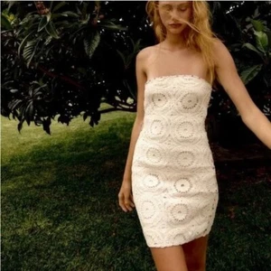 Strapless Crochet Dress Boho Ecru with Multi Color Embroidered Trim Small - Picture 1 of 6