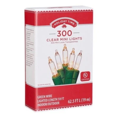 Holiday Time Indoor Outdoor Clear Mini Christmas Lights 59' 300 Count Green Wire - Image 1 of 4