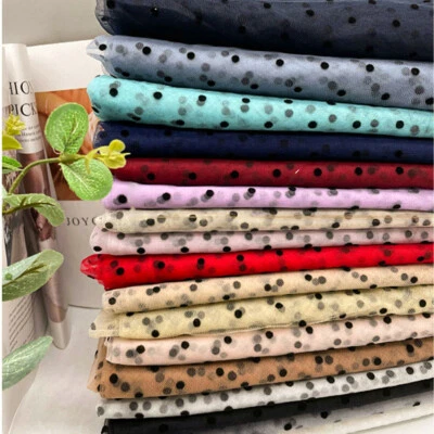 Lace Black Flocked Polka Dot Stretch Mesh Net Fabric Voile Tulle DIY Dress Cloth - Image 1 of 4