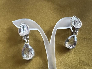 Vintage Swarovski Silber Clip Ohrringe Hänger Träne Kristall Schwan signiert - Bild 1 von 14