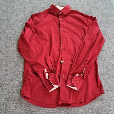Linea Uomo Shirt Mens Size Medium Burgundy Button Up Long Sleeve  - Image 1 of 4