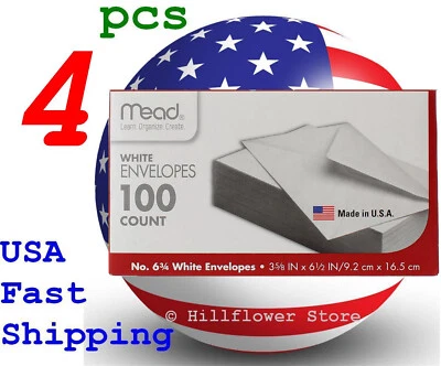 4 X Mead 75100 3 5/8 X 6.5 #6 100 piece/box white envelope with free trk# - Image 1 of 4