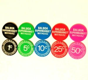 SET 5 BALBOA SUPERMARKET Ficha Cupones MAYAGUEZ FOOD STAMP Token PUERTO RICO - Picture 1 of 6