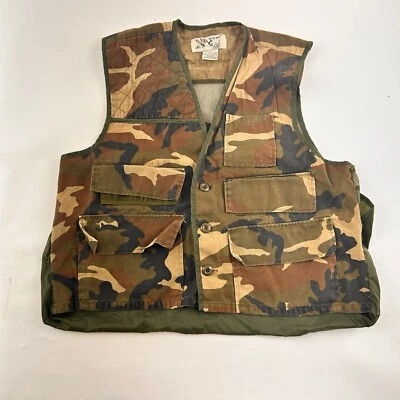 Vintage Duck Bay Camo Shooting Hunting Vest Bullet Pockets Button Up Men’s Large - Image 1 of 4