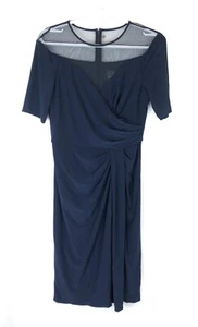 Adrianna Papell Women’s Jersey Drapped Navy Blue Shirt Sleeve Dress Size 4 - Picture 1 of 3