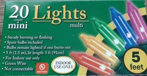New Holiday 5 ft Christmas Mini Christmas Lights 20 Lights Green Wire ~ Multi - Picture 1 of 6