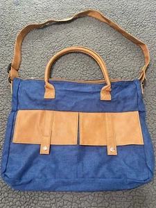 AARP Denim Shoulder Bag Travel Jean Tote Big Organizer Courier Handbag Zip - Picture 1 of 8