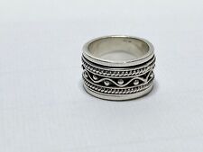 Designer Signed Estate Jewelry Size 7.75 Ring Wide Band Sterling Silver Roman Numerals Ring 925 Sterling Silver Golden Rope