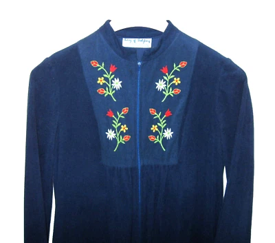 VTG LANZ OF SALZBURG ROBE SZ M BLUE HALF ZIP FULL LENGTH EMBROIDERED POCKETS - Image 1 of 4
