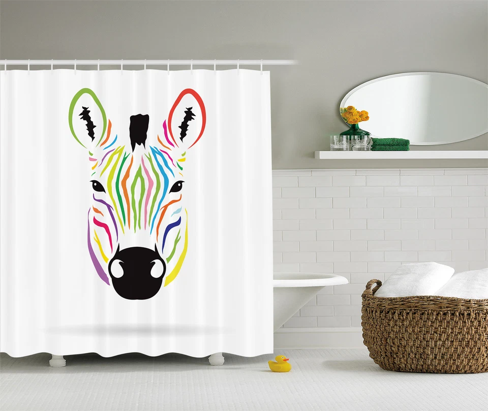 Cortina de Ducha Extra Larga Abstracta Cebra Exótica Colorida Colección Decoración Animal Foto 1 de 1