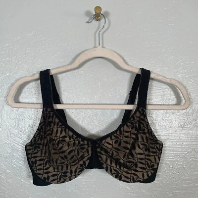 Olga Women 36C Black Beige Sheer Leaves Minimizer Bra Underwire Unlined - Image 1 of 4