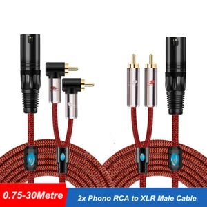 2x Chinch RCA Macho a 3pol XLR Macho Cable Adaptador 0.75 - 30 Metros - Imagen 1 de 8