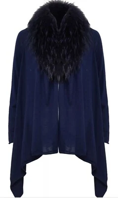 Alice + Olivia Izzy Cascade Fur Collar Cardigan Blue  Size XS NWOT - Image 1 of 4