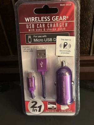 Cargador de coche USB 2 en 1 Wireless Gear con cable de carga y sincronización micro USB de 4 pies Foto 1 de 3