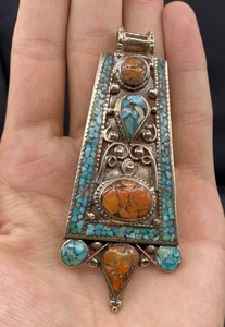 Schöner Vintage Türkis und Koralle schöner Anhänger  - Bild 1 von 5