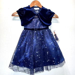 Nuevo con etiquetas Vestido Jona Michelle Azul Marino Brillo Superpuesto Fiesta Vacaciones Talla 3T Con Encogimiento de hombros - Imagen 1 de 9