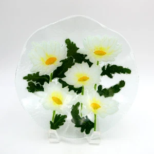 Peggy Karr Margaritas Blancas Vidrio Fundido Volantes Cuenco 8.5 pulgadas Firmado Floral Servir - Imagen 1 de 6