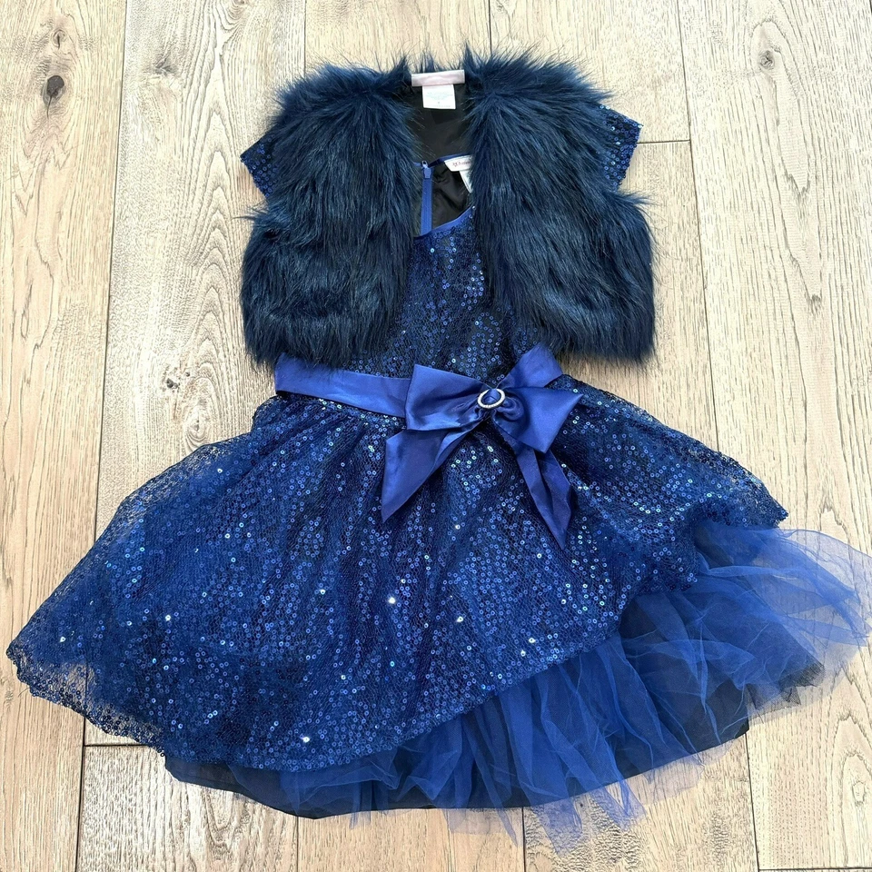 Vestido American Girl Happy Holidays Lentejuelas y Piel Sintética Encogida Azul NIÑOS Talla 7 8 Foto 1 de 4