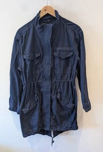 GAP Ladies Utility Long Parka Jacket Navy Blue Size Medium Pockets Drawstring GC - Picture 1 of 8