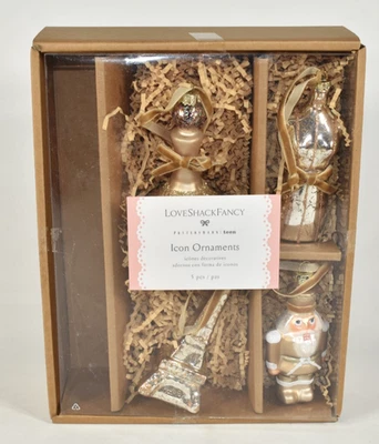 Pottery Barn LoveShackFancy Love Shack Fancy 4 Icon Mercury Glass Ornaments Set - Image 1 of 4