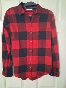 Sonoma Women's SZ XS Red Black Plaid Button Up LS Shirt 100% Cotton - Picture 1 of 7