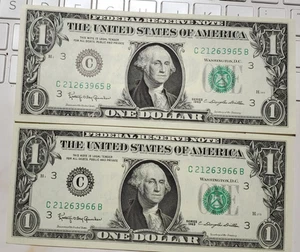 ZWEI 1 $ DOLLAR FEDERAL RESERVE SCHEINE 1963 Stempelglanz Philadelphia - Bild 1 von 2