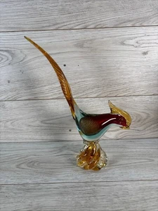 Murano Kunst mundgeblasenes Glas Roadrunner Fasan *DEFEKT* grün bernsteinrot 10" MCM Mitte - Bild 1 von 11