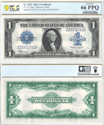 1923 $1 Silver Certificate Fr-237 PCGS Gem 66 PPQ - Image 1 of 3