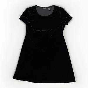 Kathie Lee Short Dress Velvet Velour Dark Black Short Sleeve Womens L 12-14 - Picture 1 of 5