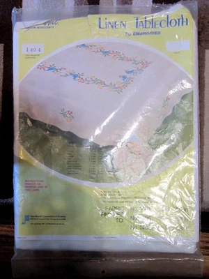 Wonderart Cream Tablecloth Stamped for Cross Stitch-Birds #1404 -50" x 50" - Image 1 of 3