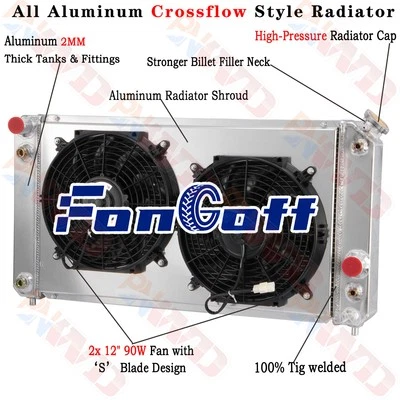4 Row Radiator Shroud Fan For 1986-05 Chevy S10 /GMC Jimmy LS Swap 4.3L V6 2000 Foto 1 de 4