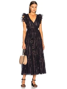 Maxi Vestido Ulla Johnson Para Mujer Liliana Medianoche Azul Marino Midi Con Volantes Talla S 4 - Imagen 1 de 18