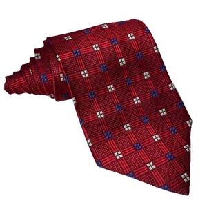 JZ Richard Herren Seidenkrawatte handgefertigt USA rot weiß blau kariert geometrisch - Bild 1 von 6