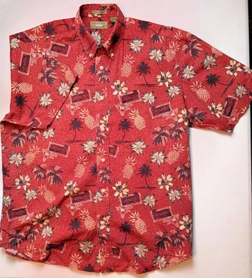 Camisa Harbor Bay Para Hombres Mediana Roja Hawaiana Floral Piña Palma Algodón Abotonado Foto 1 de 4